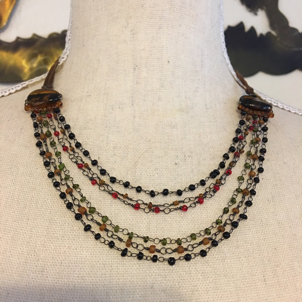 Vintage suede cord glass cabochon necklace